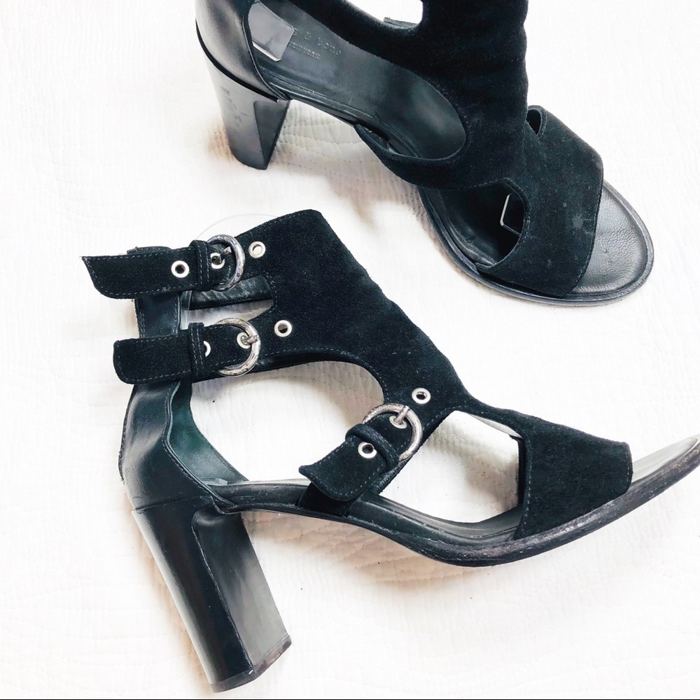 🔥 Rag & Bone black suede Genoa triple buckle sandals